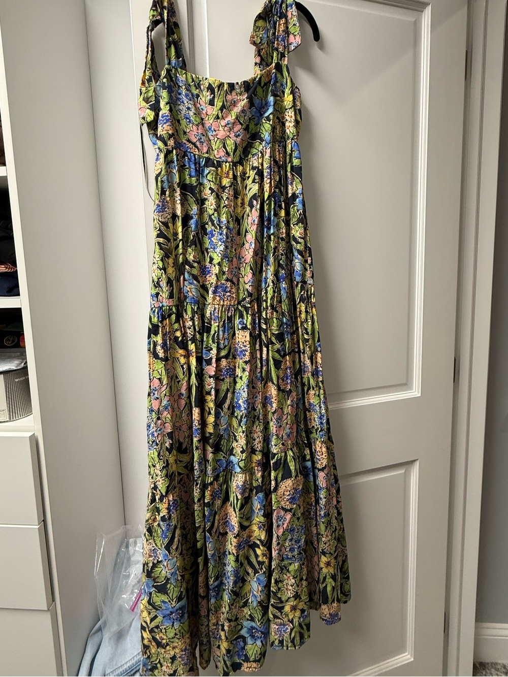 Floral Tie-Shoulder Maxi Dress in Green Multi